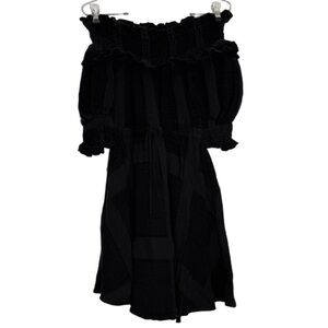 Shona Joy Off-Shoulder Ruffle Mini Linen Viscose Dress, Black size 2 US/ 6 AU
